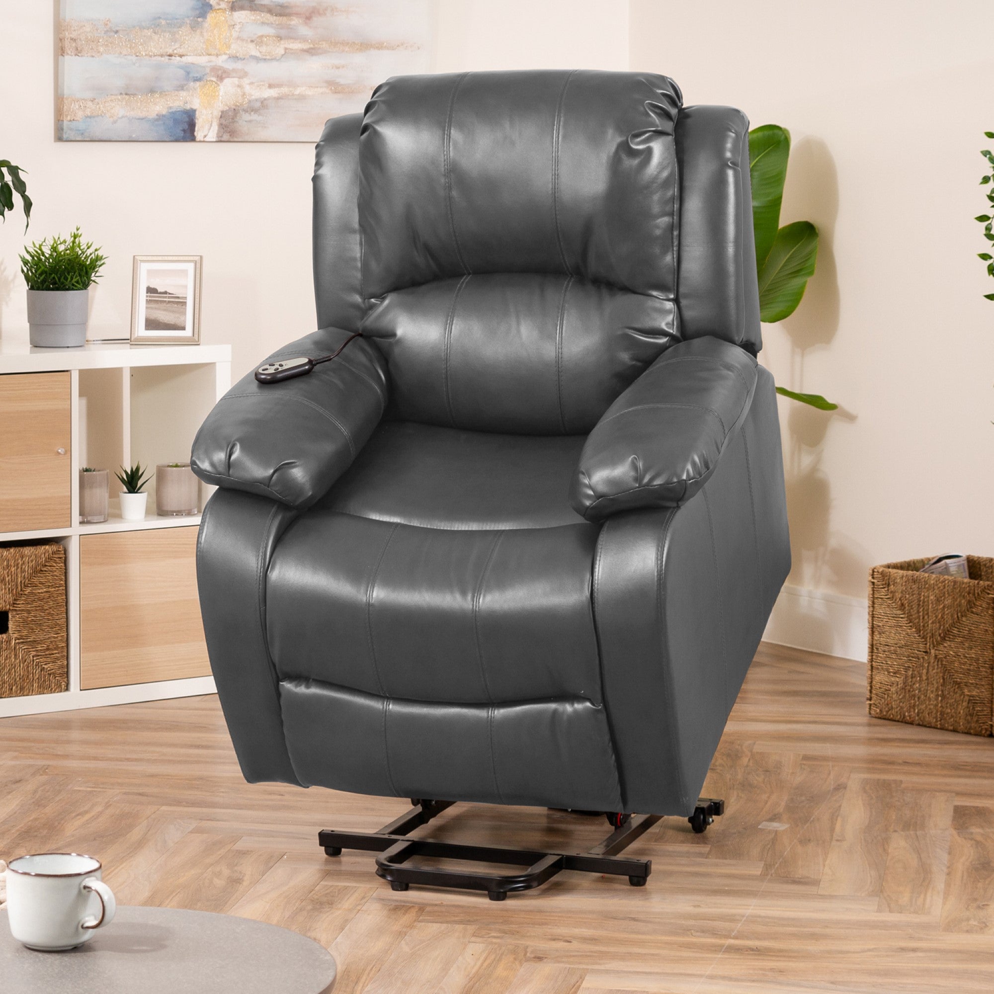 Grey leather discount riser recliner chair